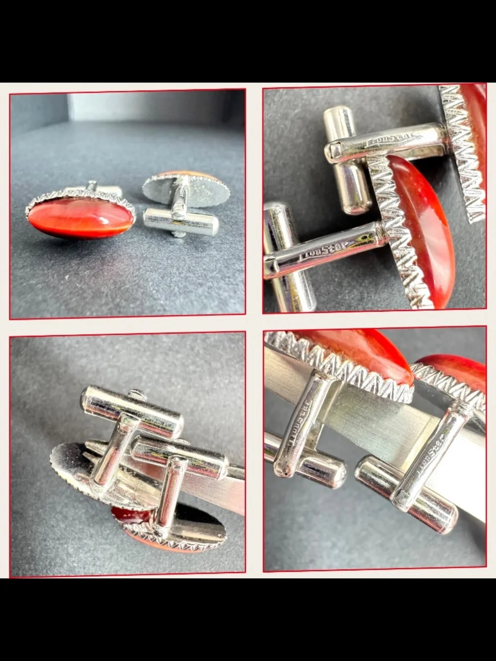 Vintage Red Oval Cufflinks Lot 5 Pairs Cabochon Mens Formal Jewelry Groom Gift